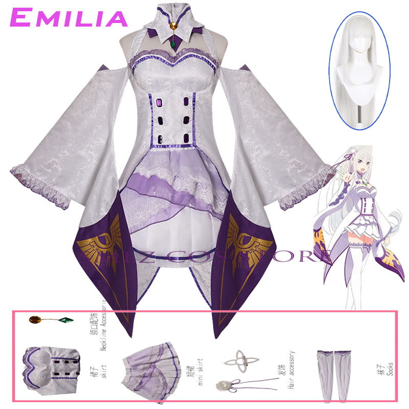 Anime Cosplay Dress For Women - Disfraz de Emilia Cosplay Anime Re