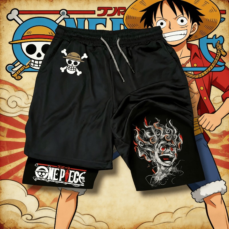 Anime Cosplay Luffy - Pantalones Cortos Deportivos Transpirables de Doble